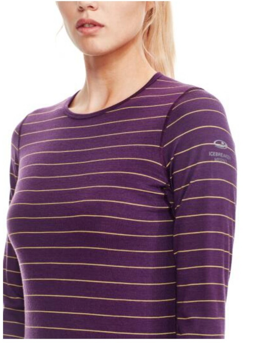 Icebreaker Merino 200 Oasis Baselayer Purple Yellow Striped Long Sleeve